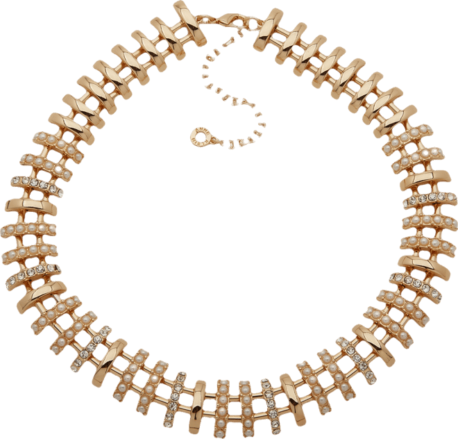 Glass Stones Gold-Tone Open Bar Statement Necklace