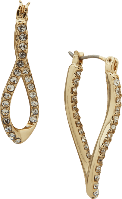 Glass Stone Gold-Tone Twisted Hoop Earrings