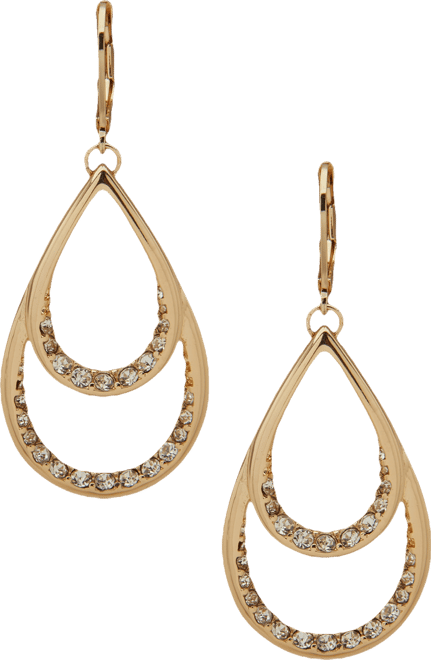 Glass Stone Gold-Tone Teardrop Earrings