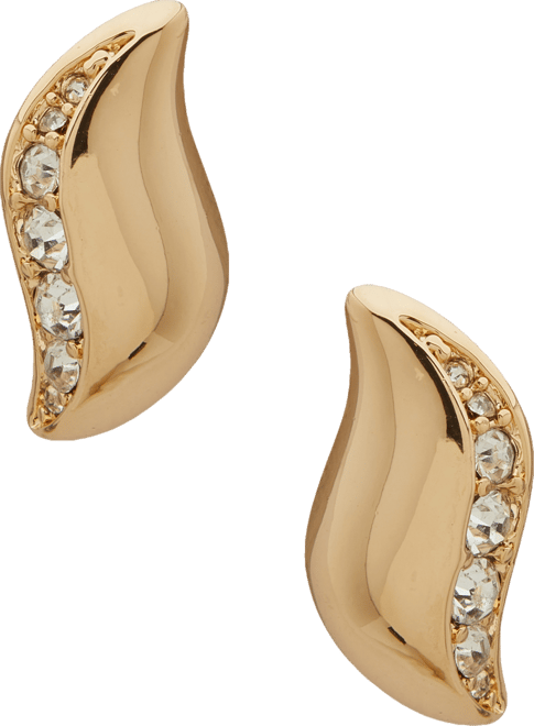 Glass Stone Puffy Swirl Gold-Tone Pierced Post Stud Earrings