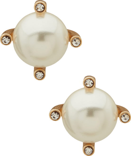 Imitation Pearl and Glass Stone Gold-Tone Stud Earrings