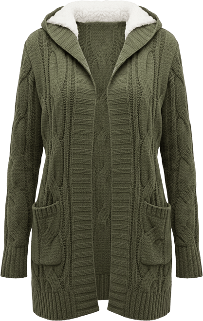 Juniors' Sherpa-Lined Cable-Knit Open Cardigan