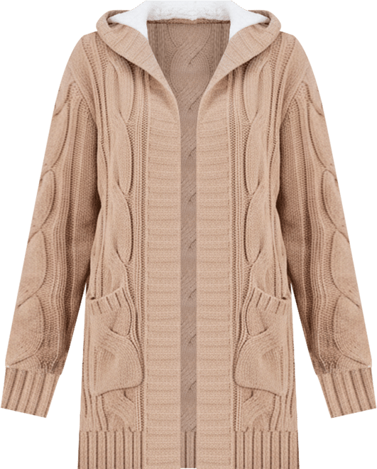 Juniors' Sherpa-Lined Cable-Knit Open Cardigan