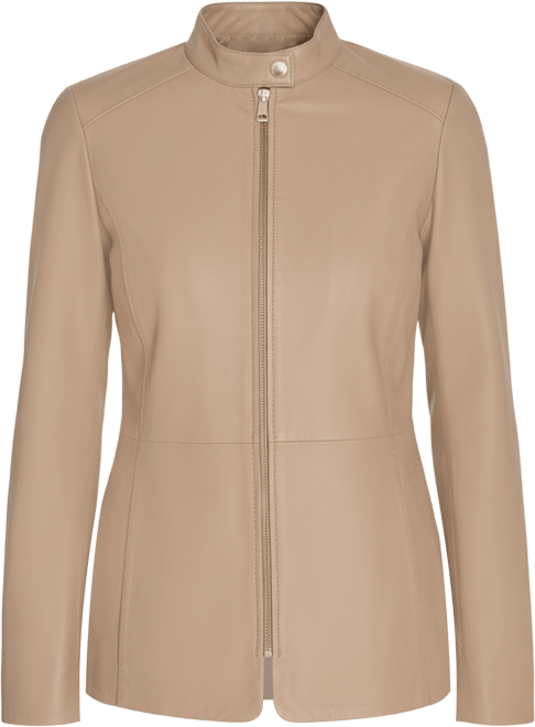 Women's Hand Stitched Detail Stand Collar Leather Jacket