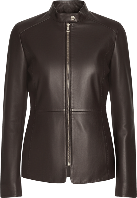 Women's Hand Stitched Detail Stand Collar Leather Jacket