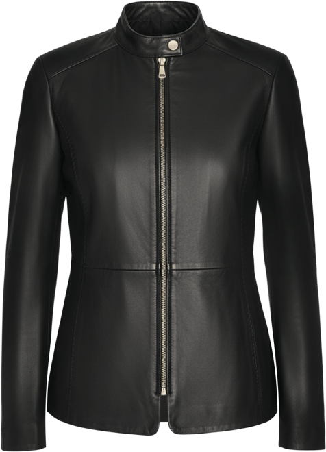 Women's Hand Stitched Detail Stand Collar Leather Jacket