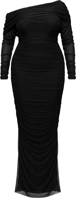 Plus Size Long Ruched Mesh Dress