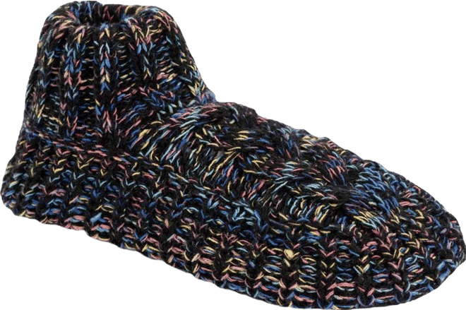 Women's Icelandic Space Dye Marl Cabled Cuff Booties, Pearl, L/Xl