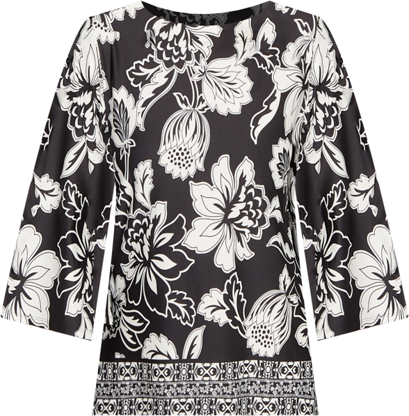 Petite Floral Geo Border Knit Top