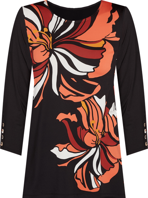 Petite Button Sleeve Bold Floral Top