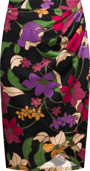 Women's Black Multi Floral Print Midi Pencil Skirt