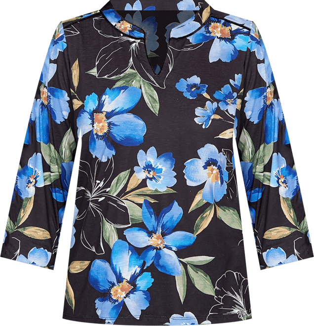 Barcelona Watercolor Floral Velvet Trim Top