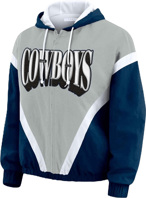 Women's Navy/Gray Dallas Cowboys Plus Size Retro Crinkle Full-Zip Windbreaker Jacket