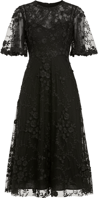 Women's Flutter Sleeve Embroidered Midi Dress