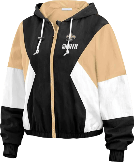 Women's Black/Brown New Orleans Saints Plus Size Colorblock Full-Zip Windbreaker Jacket