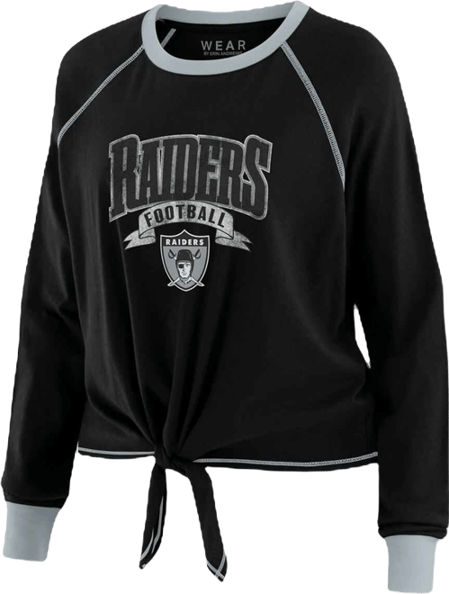 Women's Black/Gray Las Vegas Raiders Plus Size Tie-Front Long Sleeve Top