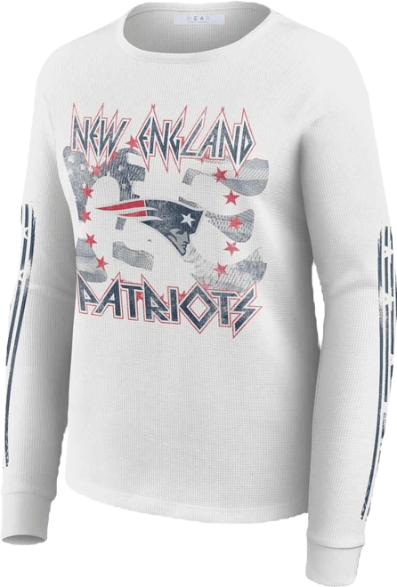 Women's White New England Patriots Graphic Waffle Long-Sleeve T-Shirt
