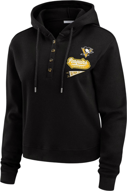 Women's Black Pittsburgh Penguins Waffle-Knit Pullover Hoodie