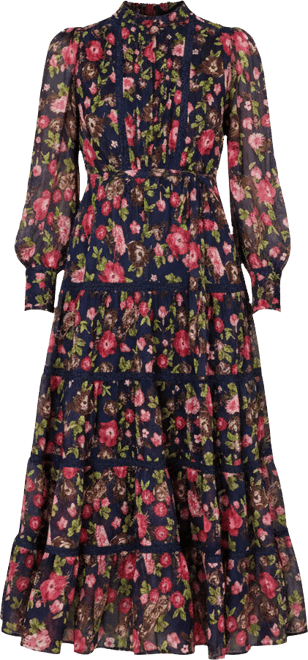 Blossom Print Lace Trim Maxi Dress