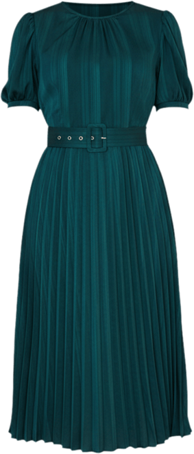 Women's Satin Pleated Stripe Midi Dress