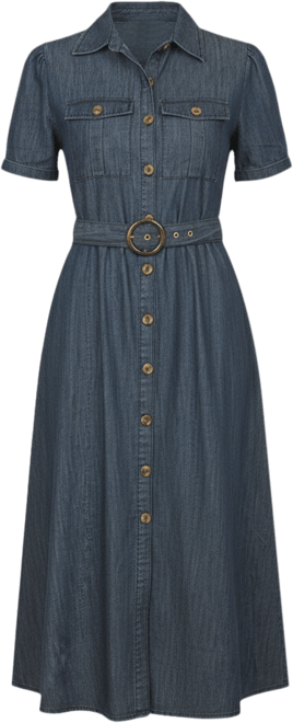 Women's Chambray Denim Utility Midi Shirt Dress