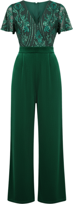 Women's Wrap Sequin Embellished Velvet Jumpsuit