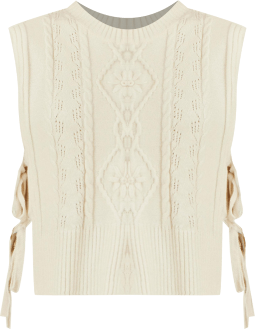 Women's Floral Cable Knit Side Tie Pullover