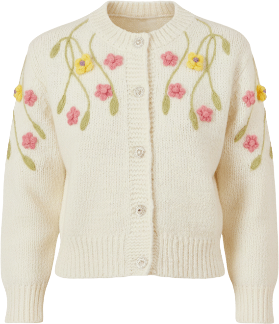 Women's Hand Embroidered Flower Cardigan