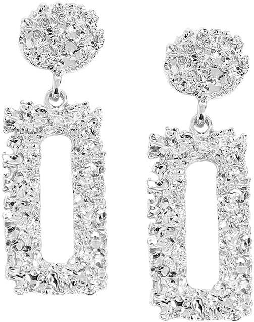 Women's Silver Textured Geometric Drop Earrings