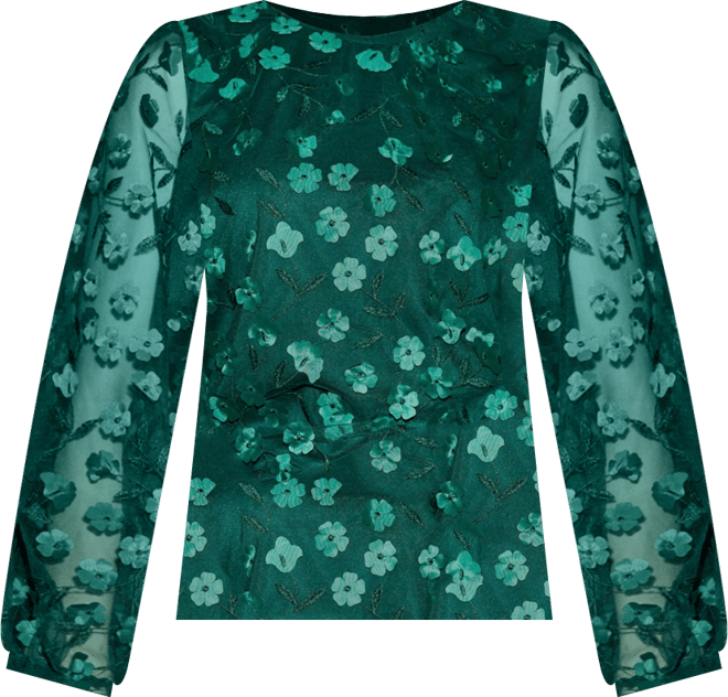 Women's Long Sleeve Sheer Floral Top