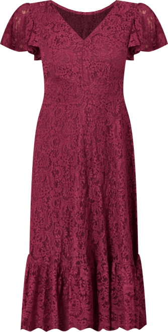 Women's Short Sleeve Lace Midi Skater Dress