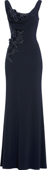 Women's Sleeveless Jersey Cowl Neck Gown With Beading