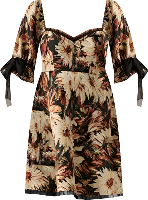 Modenaire Women's Jacquard Floral Puff-Sleeve Chiffon-Trim Mini Dress