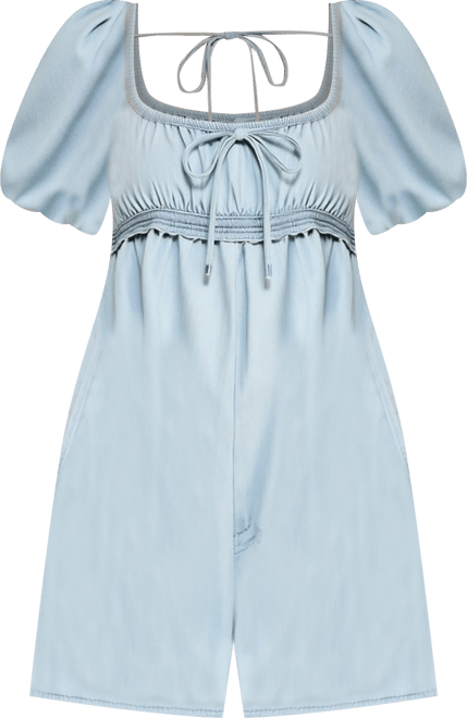 Women's Puff-Sleeve Tie-Front Empire-Waist Romper