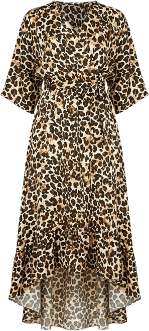 Women's Leopard Print Kimono Sleeve Wrap Dress