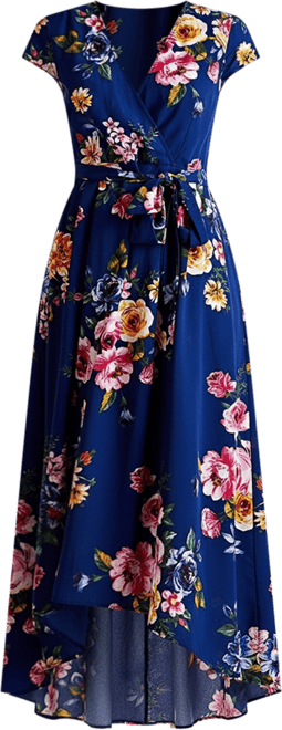 Yumi Women's Floral Print Dipped Hem Wrap Dress - Macy's