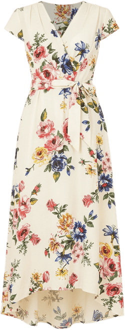 Women's Floral Print Dip Hem Wrap Dress