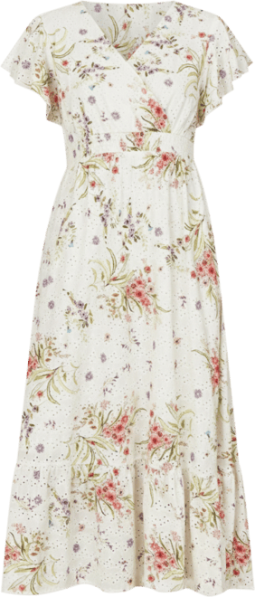 Women's Floral Broderie Anglaise Wrap Midi Dress