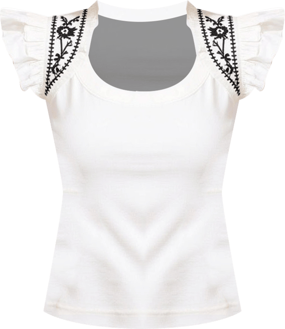 Women's Ruffled Cap Sleeve Embroidered Knit Top