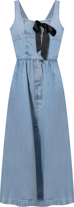 Women's Denim Square Neck Midi Dress