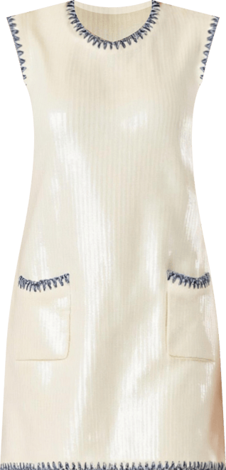 Women's Sequin Knit Sleeveless Mini Dress with Contrast Trim and Pockets