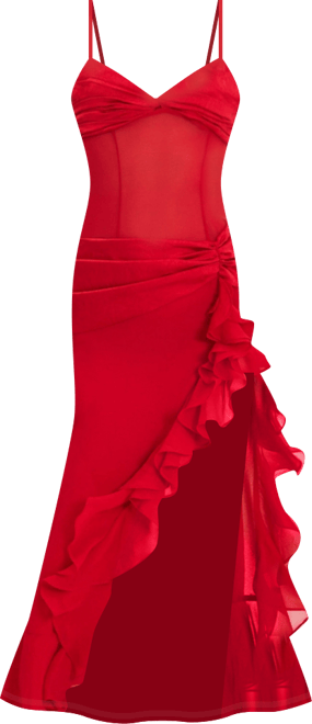 Women's Dahlina Red Ruched Waist High Slit Maxi Dress