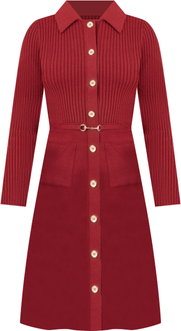 Women's Belted Rib Knit Midi Dress With Pockets