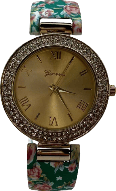 Green Floral Printed Soft Band Bangle Women Watch