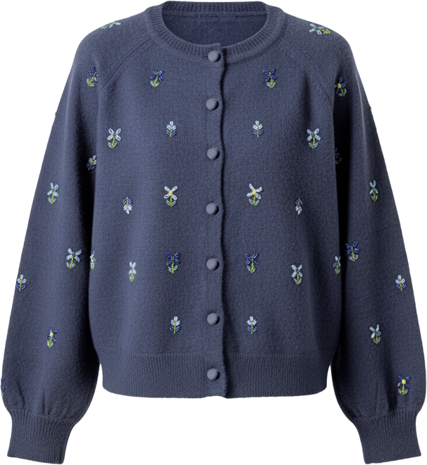 Women's Beads Floral Round Neck Cardigan