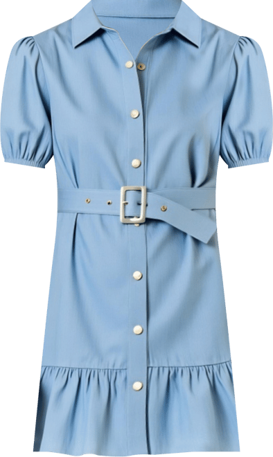 Women's 100% Cotton Belted Puff-Sleeve Mini Dress