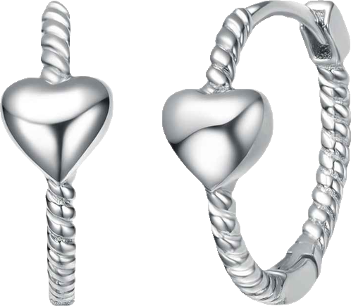 Sterling Silver White Gold Plated Heart Design Hoop Earrings