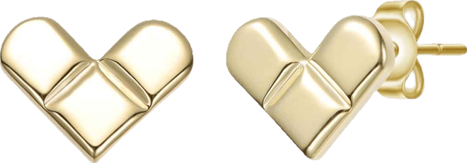 Sterling Silver 14K Gold Plated Heart Design Stud Earrings