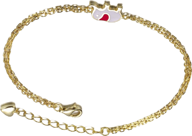 14K Gold Plated with Pink & Red Enamel Pig & Heart Bracelet