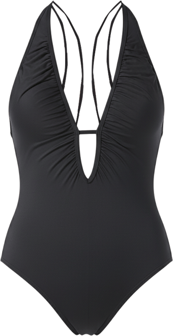 Women's Printed Shirred Plunge One-Piece Swimsuit